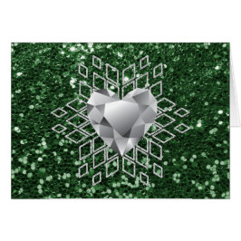 Cartão Emerald Green Faux Glitter Diamond Heart Snowflake