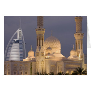 Cartão Emirados Árabes Unidos, Dubai. Mesquita à noite co