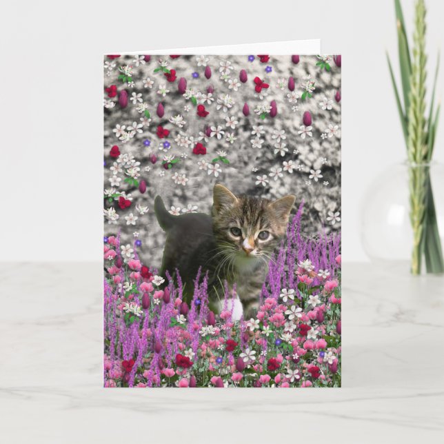 Cartão Emma in Flowers I – Little Gray Kitten (Frente)