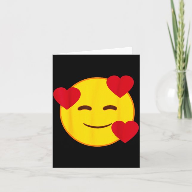 Cartão Emoji Floating Hearts Yellow Smile Face  (Frente)