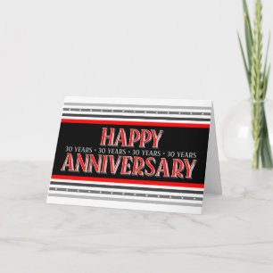 Cartão Employee 30th Anniversary Layered Font Red Gray