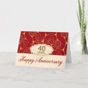 Cartão Employee Anniversary 40 Years - Red Swirls