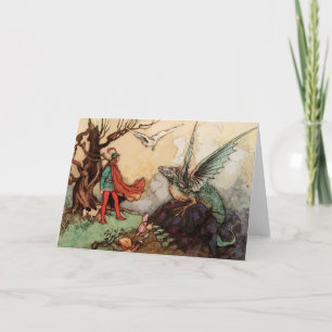 Cartão Encantado Príncipe e Dragão Vintage Fairy Tale