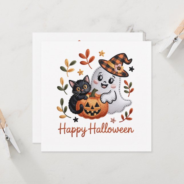 Cartão Encantador de Saudação do Halloween - Embr  (Frente/Verso In Situ)