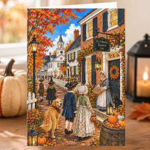 Cartão Encantadora Vila Colonial de Outono Feliz Hallowee