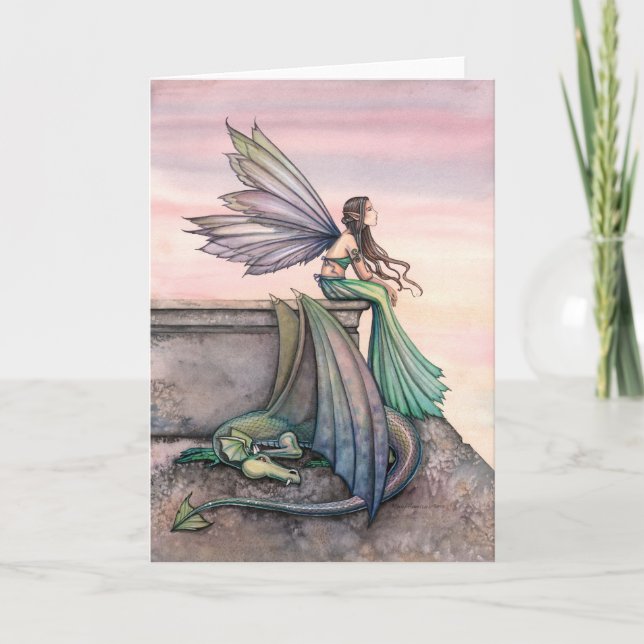 Cartão Enchanted Dusk Fairy Dragon Greeting Card (Frente)