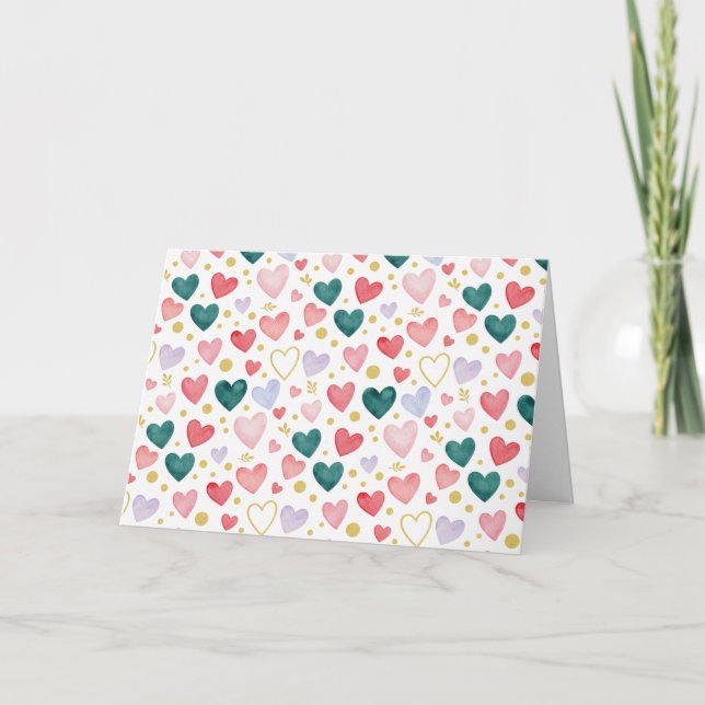Cartão Enchanted Evergreen & Rose Watercolor Hearts (Frente)