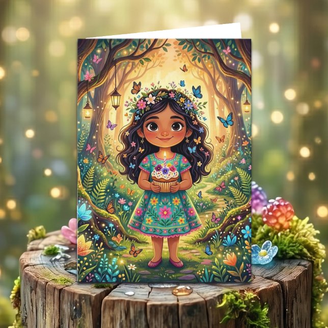 Cartão Enchanted Forest Girl's Birthday + Coloring Page (Criador carregado)