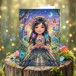 Cartão Enchanted Forest Girl's Birthday + Coloring Page