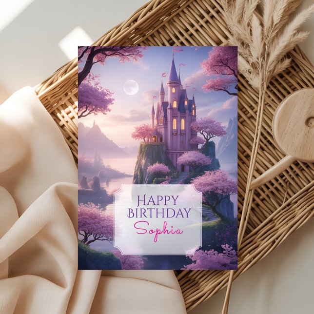 Cartão Enchanted Princess Castle Birthday Greeting (Criador carregado)