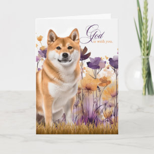 Cartão Encorajamento Cristão Akita Cachorro Flores Silves