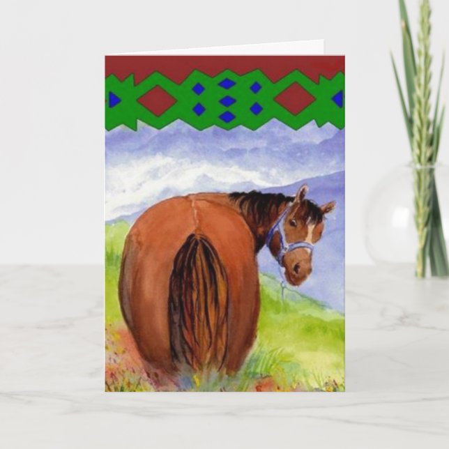 Cartão Encorajar o Humor com Cavalo de Aquarela (Frente)