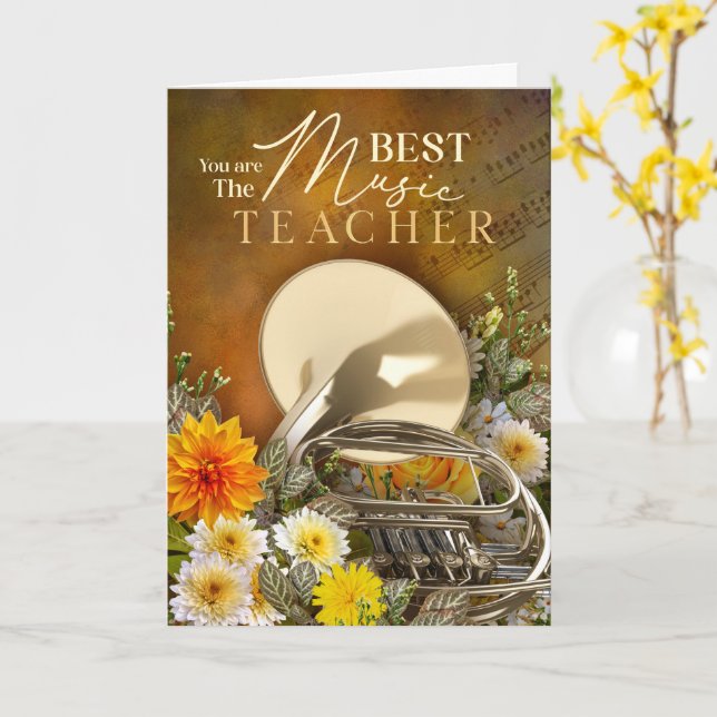 Cartão End-Of-Year French Horn Music Teacher Thank You (Flor Amarela)
