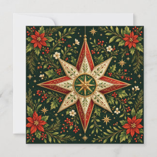 Cartão Enfeite de Estrela de Natal Antiga Poinsettia Holl