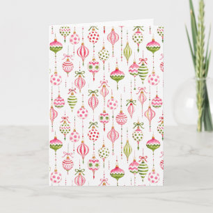 Cartão Enfeite de Natal Aquarela Rosa e Verde