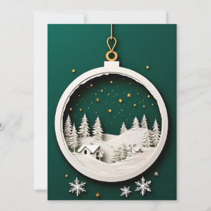 Cartão Enfeite de Natal Elegante Verde Vila de Inverno