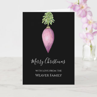Cartão Enfeite de Natal Rosa em Aquarela Pintado à Mão