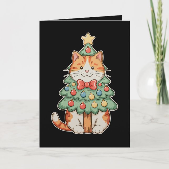 Cartão Enfeites de estrela de árvore de Natal de gato gen (Frente)