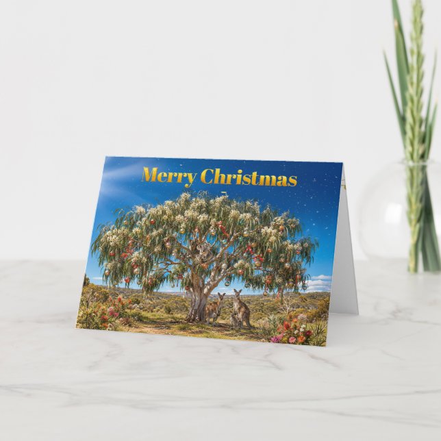 Cartão Enfeites de Natal Aussie Gumtree Cangurus (Frente)