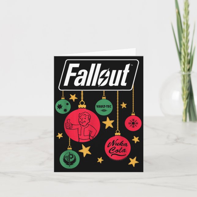 Cartão Enfeites de Natal com Logo de Fallout Video Game  (Frente)
