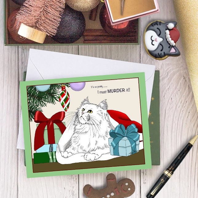 Cartão Enfeites de natal de Gato Branco Engraçados (Criador carregado)