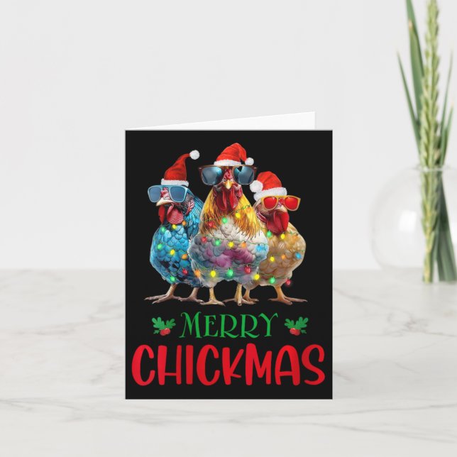 Cartão Enfeites de Natal Feliz Chickmas Feminino Luzes Fa (Frente)