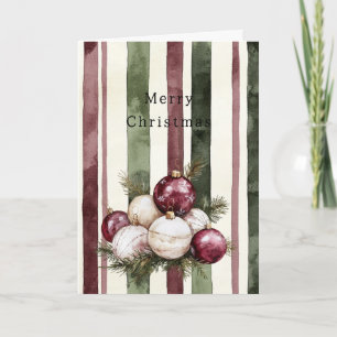 Cartão Enfeites de Natal Listrados de Vermelho e Creme Bu