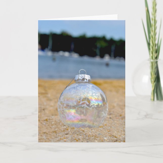 Cartão Enfeites de natal na areia (Frente)