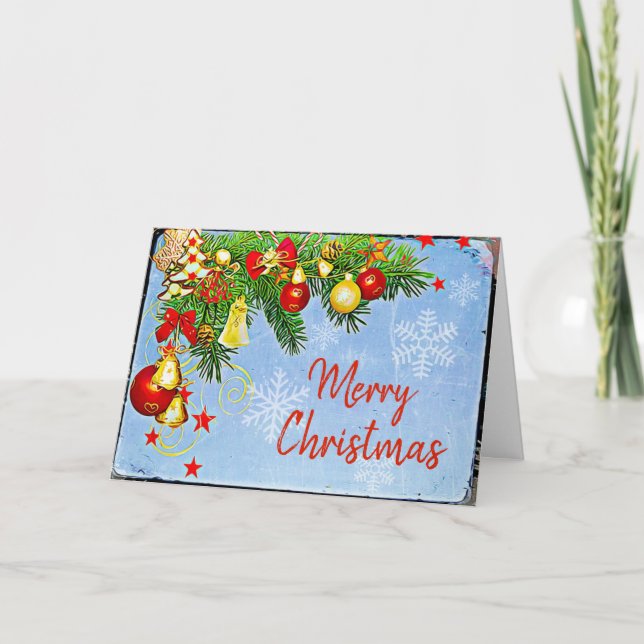 Cartão Enfeites de Natal Personalizados e Pinheiro (Frente)