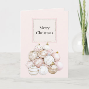 Cartão Enfeites de Natal Rosa Bege Branco Champanhe