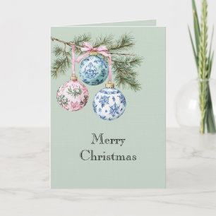 Cartão Enfeites de Natal Verde Azul Branco Rosa para Árvo