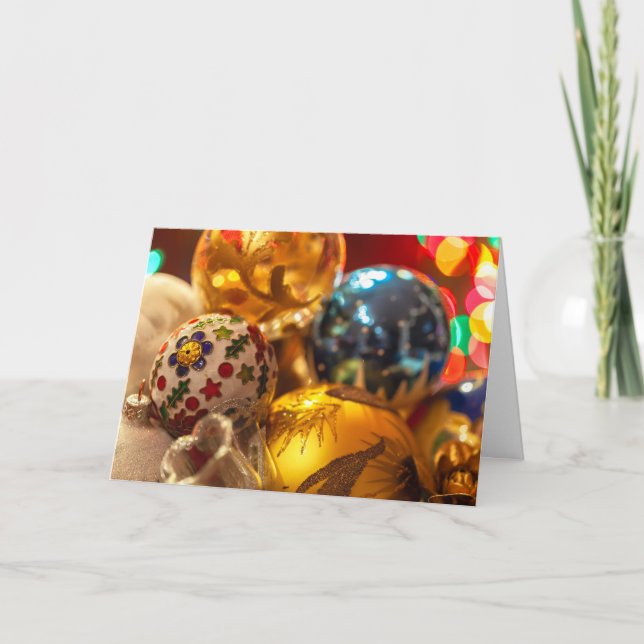 Cartão Enfeites Festivos de Natal de Perto (Frente)