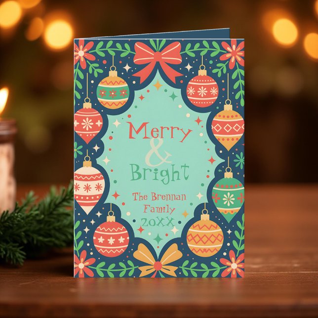 Cartão Enfeites Retrô Simpáticos Natal Alegre e Brilhante (Criador carregado)