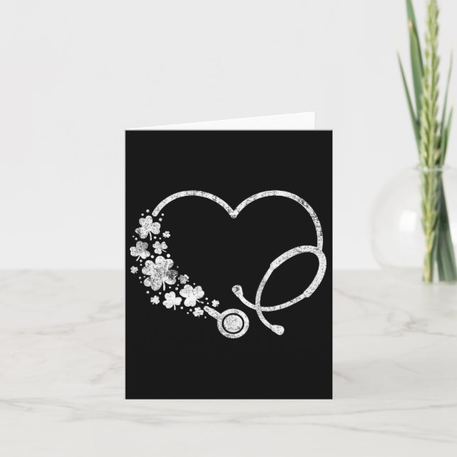 Cartão Enfermeira D do Estetoscópio com Shamrock do Coraç (Frente)