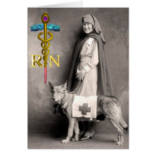 Cartão ENFERMEIRA E CÃO DE RESGATE /Emblema RN Caduceu Do