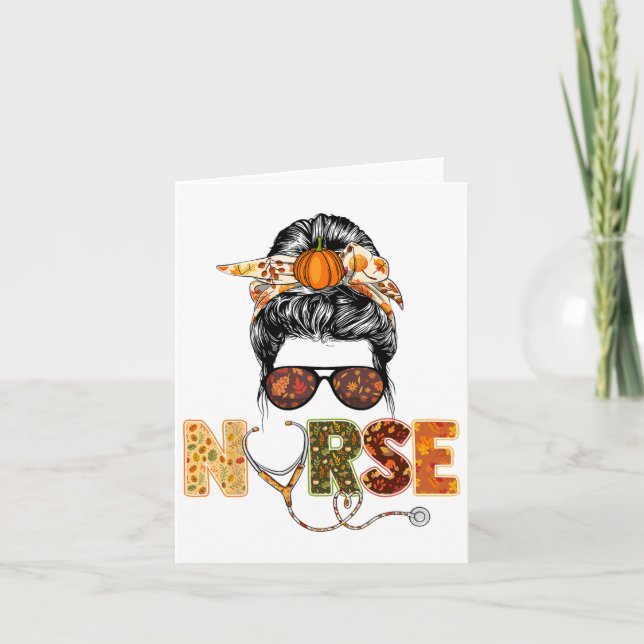 Cartão Enfermeira Outono Dia de Ação de Graças Estetoscóp (Frente)