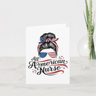 Cartão Enfermeira Patriótica de Bandeira Americana Mensag