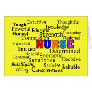 Cartão Enfermeira que descreve presentes das palavras