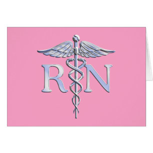 Cartão Enfermeira Registrada RN Caduceus na Rosa claro ou