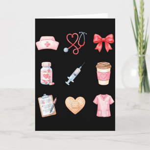 Cartão Enfermeira Rosa Stethoscope Scrubs Coração Medi Di