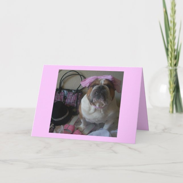 Cartão English Bulldog in Pink Birthday card (Frente)