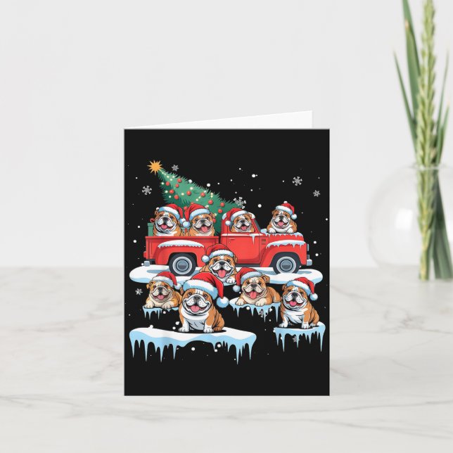 Cartão English Bulldog Riding Red Truck Ugly Sweater Chri (Frente)