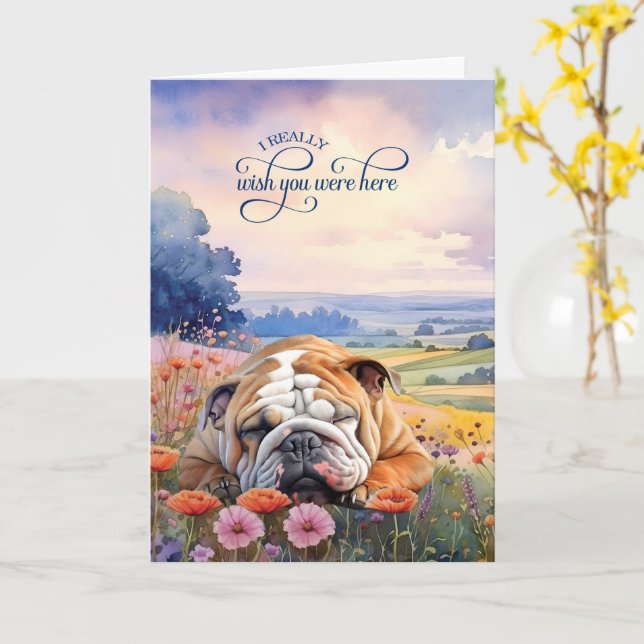 Cartão English Bulldog Wildflowers Miss You (Flor Amarela)