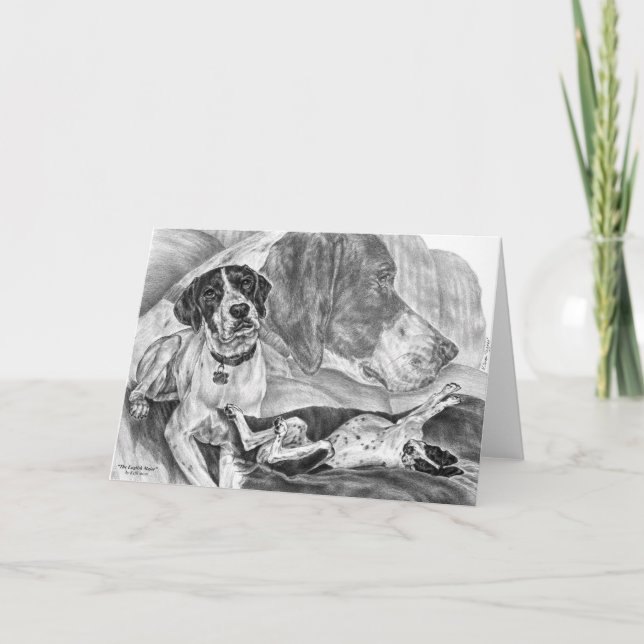 Cartão English Pointer Dogs Drawing by Kelli Swan (Frente)