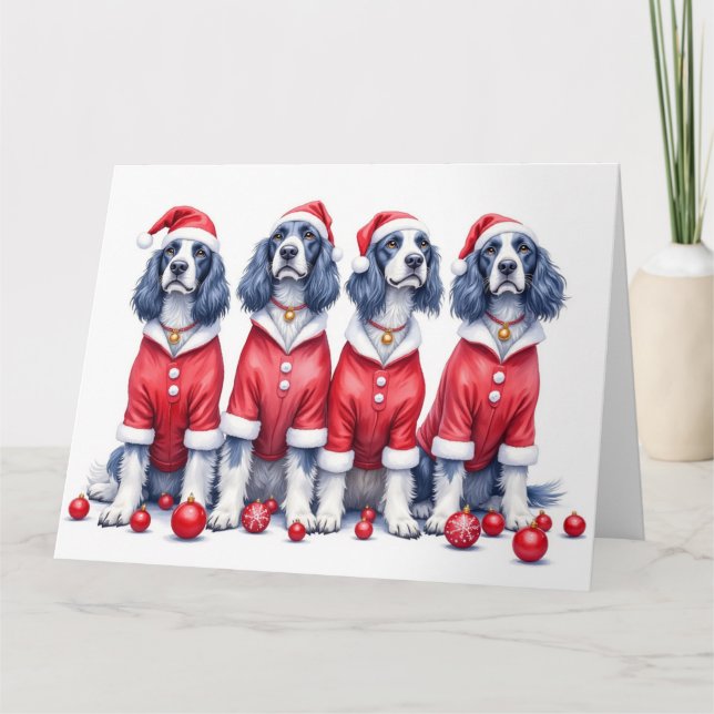 Cartão English Setter Christmas Dress Santa Hat (Frente)