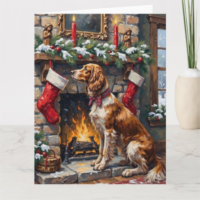 Cartão English Setter Christmas Fireplace Stocking (Frente)