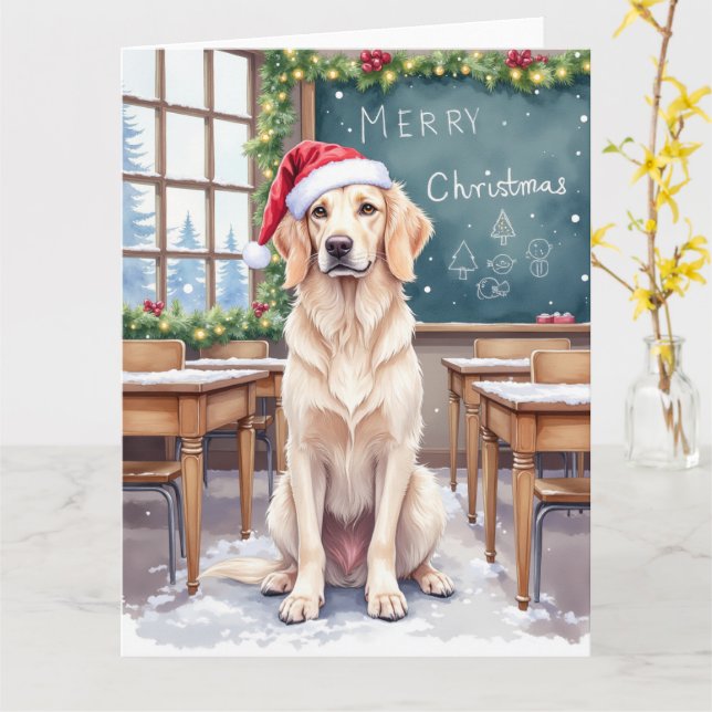 Cartão English Setter Cozy Classroom Teacher Santa (Flor Amarela)
