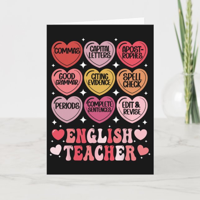 Cartão English Teacher Valentine's Day Grammar Ela Teache (Frente)