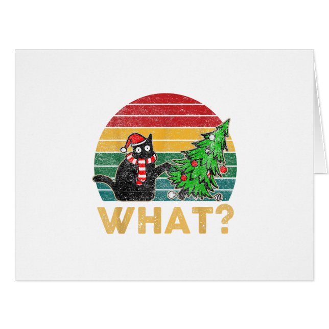 Cartão Engraçada Camisa De Natal Doida Cat San (Frente horizontal)