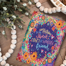 Cartão Engraçado Amigo Louco, Trendy Floral